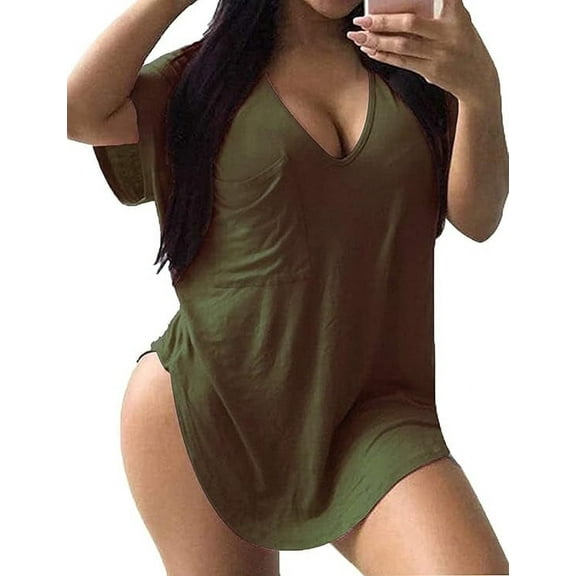 Gocolloa Womens Plus Size Tops Summer Basic Short Sleeve T-shirts Dressy Casual Loose Top Tee Army Green 3X
