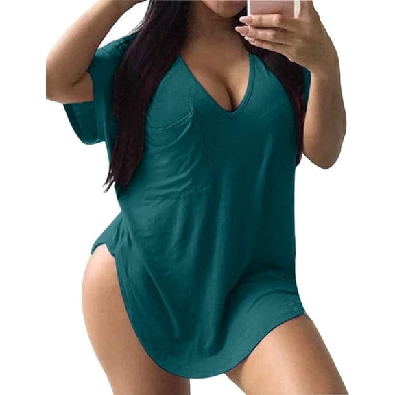 Gocolloa Womens Plus Size Tops Summer Basic Short Sleeve T-shirts Dressy Casual Loose Top Tee Azure Green 4X