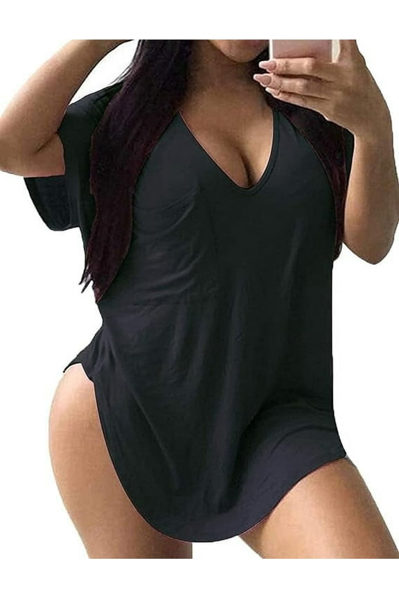 Womens Plus Size Tops Summer Basic Short Sleeve T-shirts Dressy Casual Loose Top Tee Black 4X