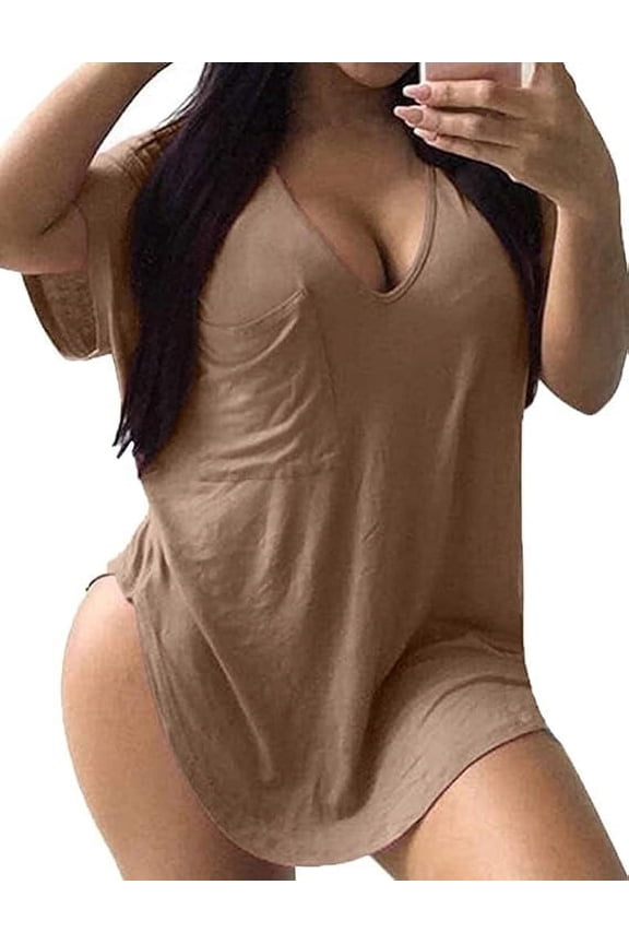 Womens Plus Size Tops Summer Basic Short Sleeve T-shirts Dressy Casual Loose Top Tee Coffee 4X