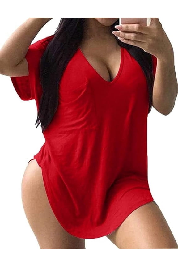 Womens Plus Size Tops Summer Basic Short Sleeve T-shirts Dressy Casual Loose Top Tee Red 2X
