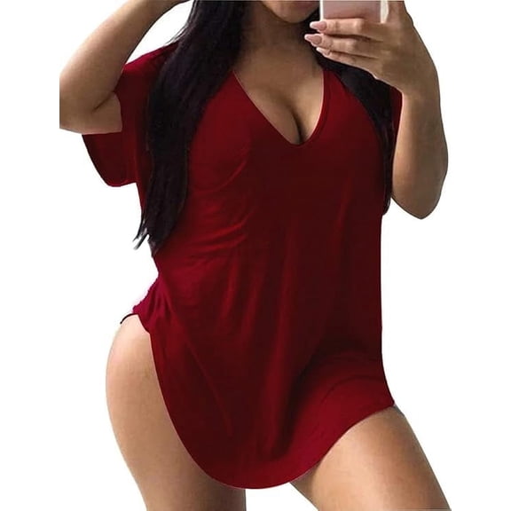 Gocolloa Womens Plus Size Tops Summer Basic Short Sleeve T-shirts Dressy Casual Loose Top Tee Wine Red 3X