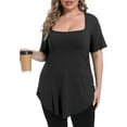 thumbnail image 1 of Gocolloa Womens Plus Size Tops Tunic Sexy Square Neck Short Sleeve Shirts Summer Loose Fit Dressy Casual Blouse Black 3X, 1 of 6