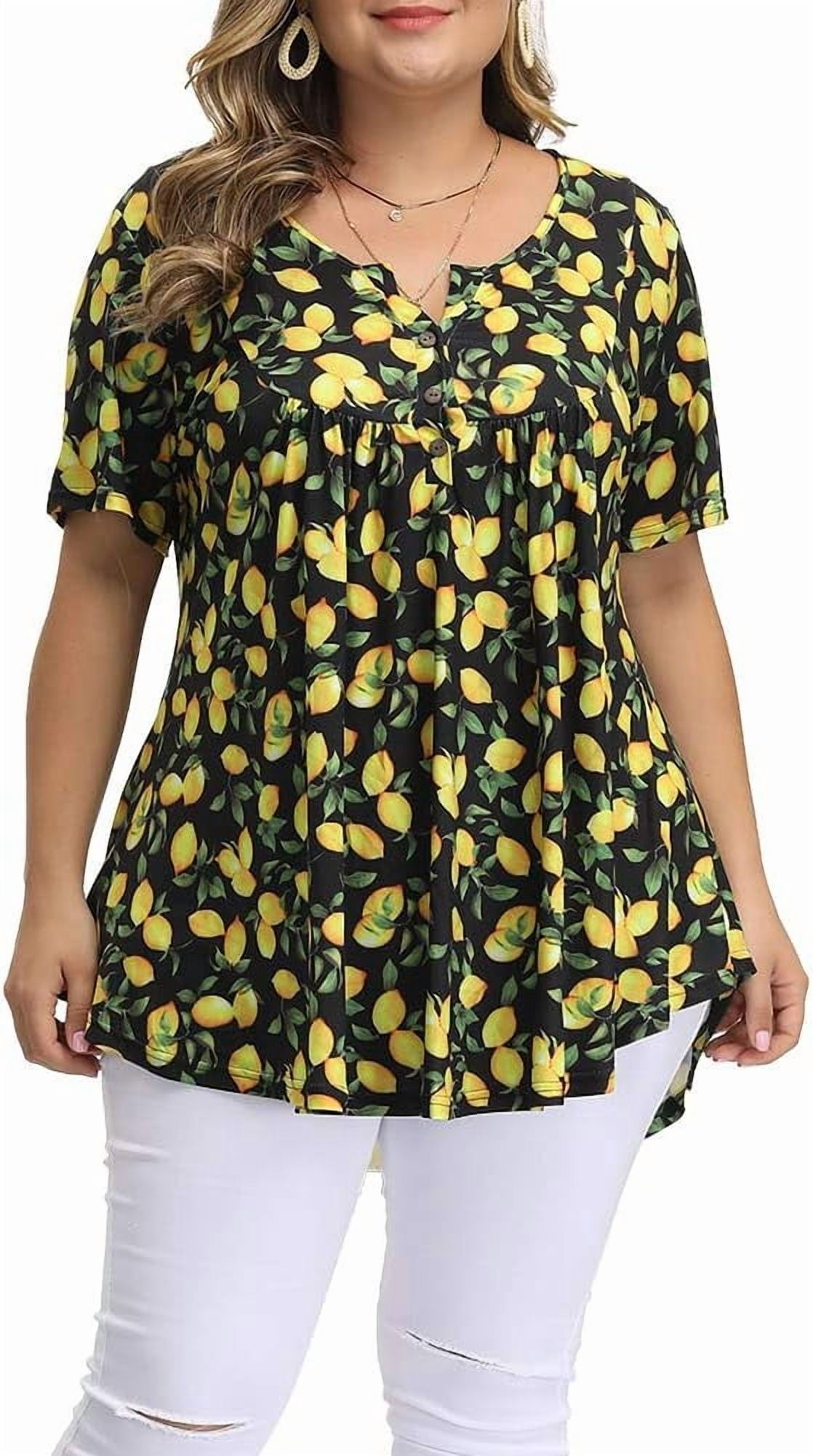 Gocolloa Womens Plus Size Tops Tunic Short Sleeve V Neck Floral Print ...