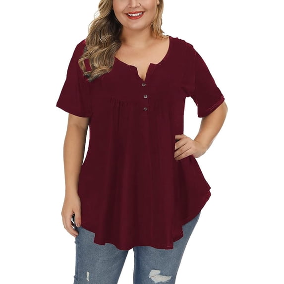 Gocolloa Womens Plus Size Tops Tunic Short Sleeve V Neck Floral Print ...