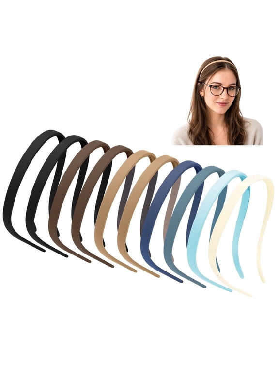 10Pcs Hair Headbands for Women Non-Slip Plastic Headbands Thin Headbands with Teeth, Daily Hair Accessories Designed for Glasses Wearers, Blue