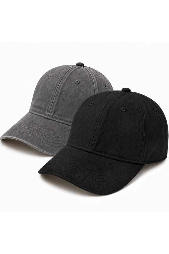 2 Packs Plain Baseball Cap for Men Women, Adjustable Size Baseball Hat for Casual and Sports Outfits, Black & Dark Gray
