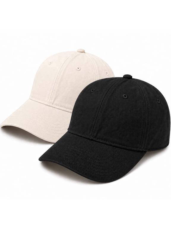 2 Packs Plain Baseball Cap for Men Women, Adjustable Size Baseball Hat for Casual and Sports Outfits, Black & Beige