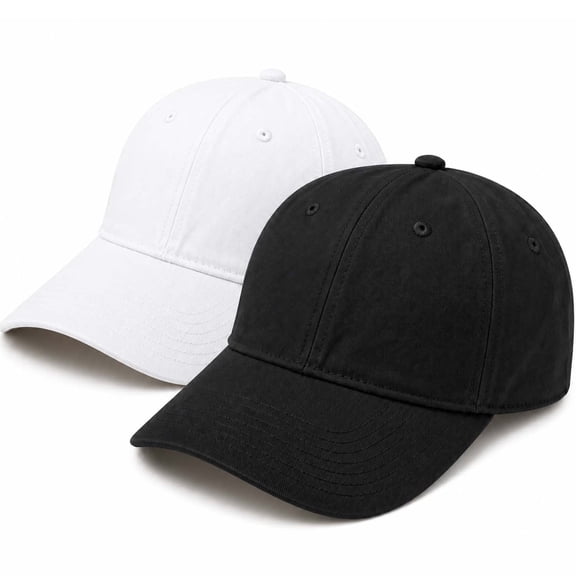 Gocvo 2 Packs Plain Baseball Cap for Men Women, Adjustable Size Baseball Hat for Casual and Sports Outfits, Black & White
