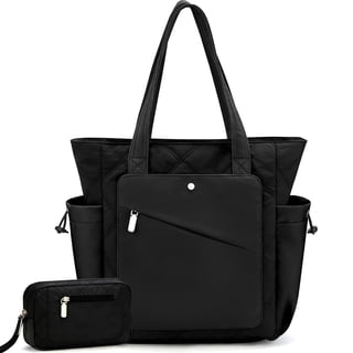 Gocvo 2pcs Work Tote Bags for Women, Large Capacity Puffer Tote Bags for Women, Multi-pocket Quilted Tote Bag for Work (Black)
