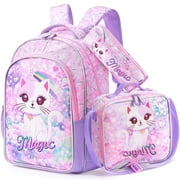 Gocvo Cat Backpacks for Girls, Sequin Girls Backpacks for School, Book Bags School Backpack with Lunchbox