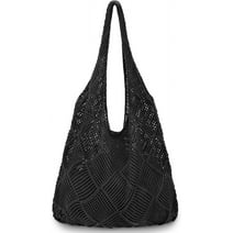 Gocvo Beach Tote Bags for Women, Summer Crochet Tote Bag Mesh Large Shoulder Bag (Black 14 x 10 x 26.5in)