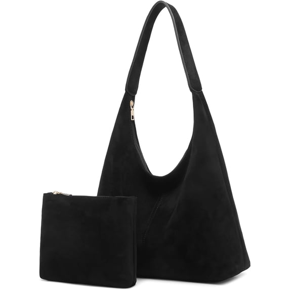 Gocvo Black Hobo Bags for Women, Casual Hobo Handbags with Zipper Pouch, Soft Slouchy Bag for Work Travel