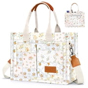 Canvas Tote Bags for Women, Large Multi-Pocket Shoulder Handbag, Crossbody Messenger Bag, Country Garden