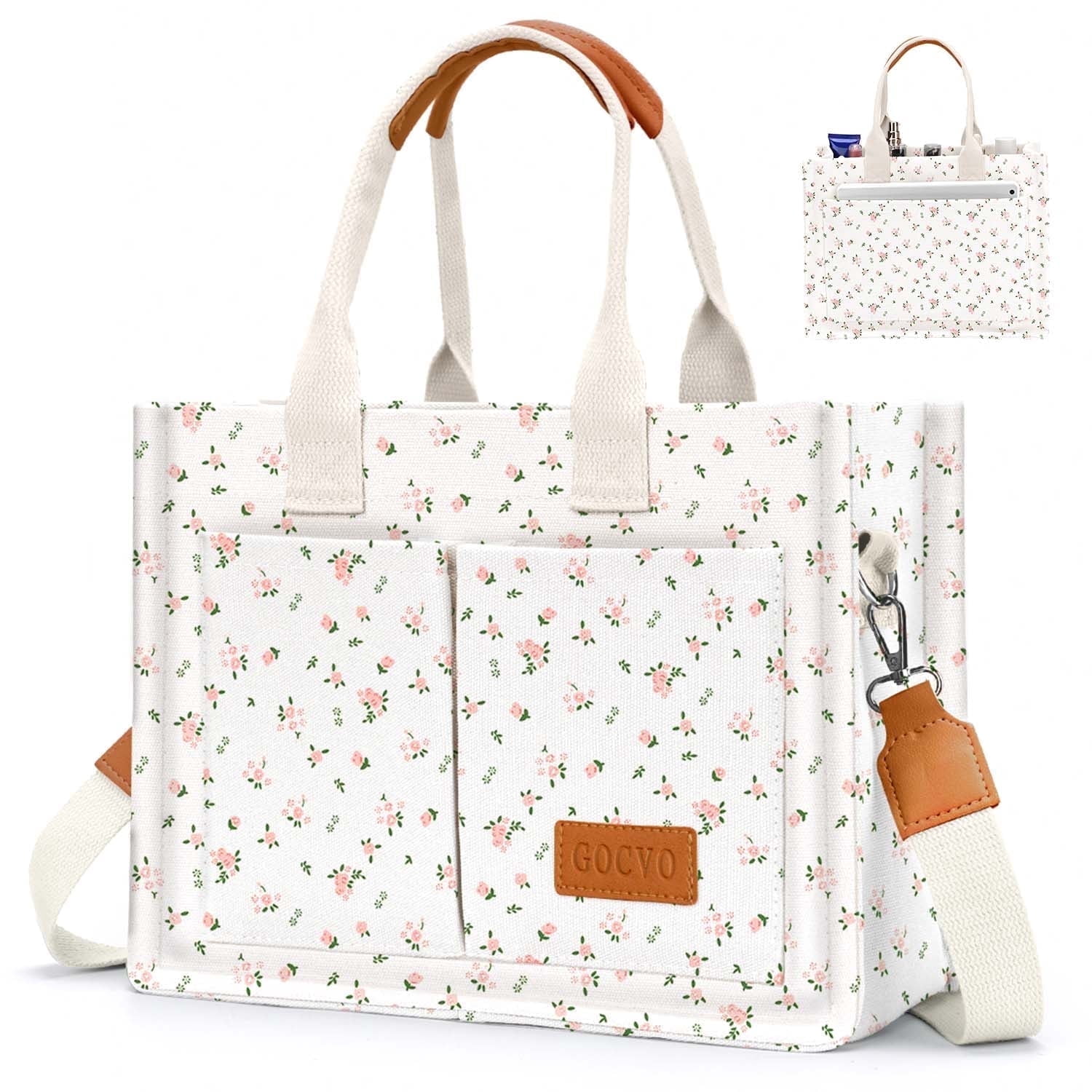 Gocvo Canvas Tote Bag for Women, Large Multi-Pocket Shoulder Bag