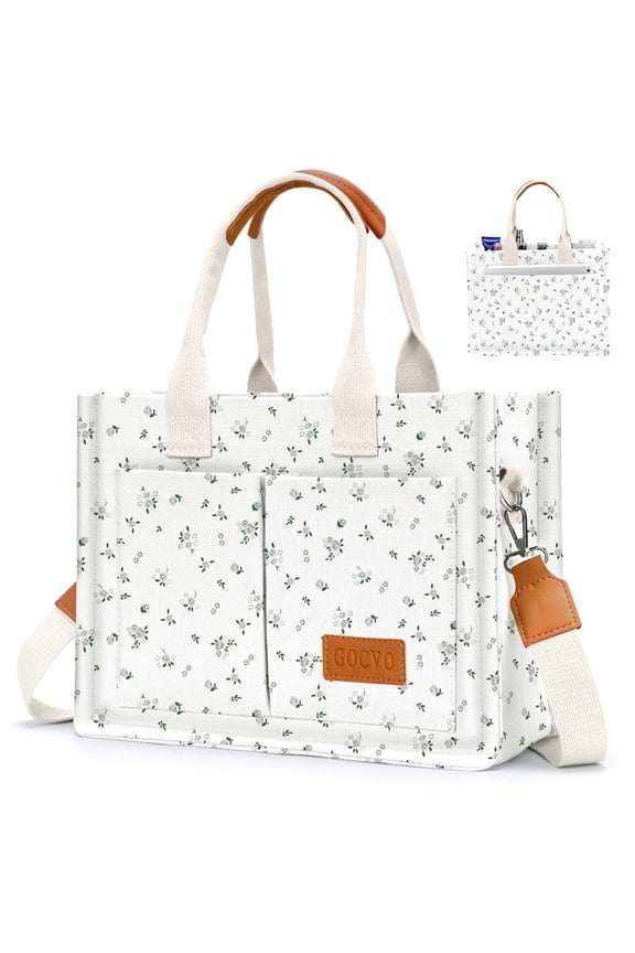 Canvas Tote Bag for Women, Large Multi-Pocket Handbags for Woman, Crossbody Canvas Bag, Gray Flower
