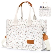 Gocvo Canvas Tote Bags for Women, Large Multi-Pocket Shoulder Handbag, Crossbody Messenger Bag, Pink Flower