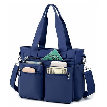 Gocvo Casual Tote Bags with Multiple Pockets, Nylon Large Capacity Crossbody Tote Bag, Working Bag for Ladies (Blue)