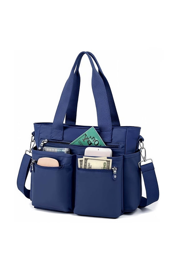 Casual Tote Bags with Multiple Pockets, Nylon Large Capacity Crossbody Tote Bag, Working Bag for Ladies (Blue)