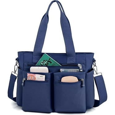 Gocvo Casual Tote Bags with Multiple Pockets, Nylon Large Capacity Crossbody Tote Bag, Working Bag for Ladies (Blue)