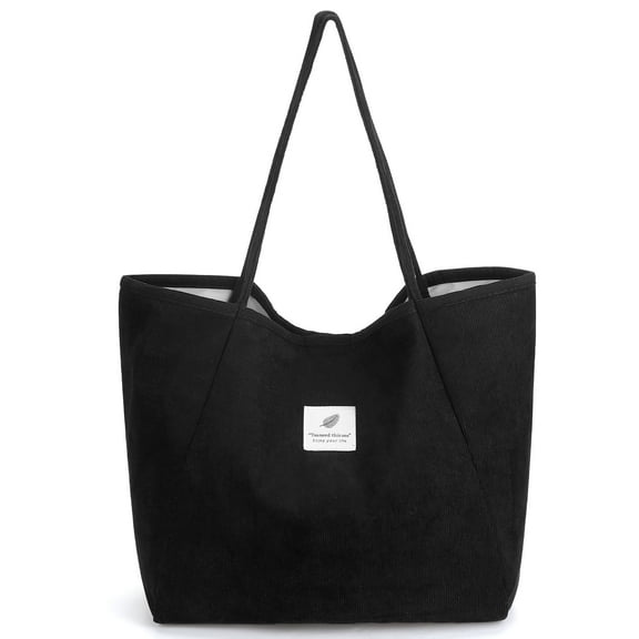 Gocvo Corduroy Tote Bag, Extra Large Tote Bag for Women, Soft and Lightweight Lady Handbags for Travel Work Everyday(Black)