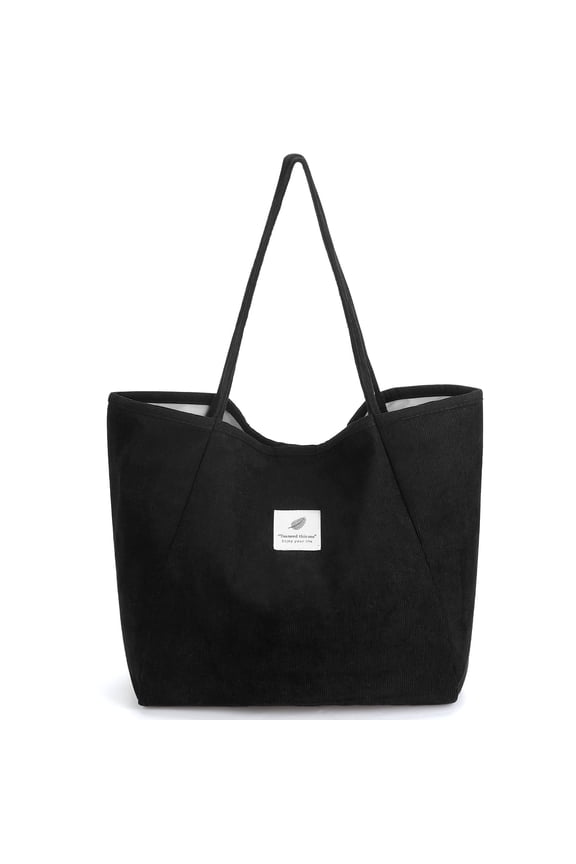 Corduroy Tote Bag, Extra Large Tote Bag for Women, Soft and Lightweight Lady Handbags for Travel Work Everyday(Black)