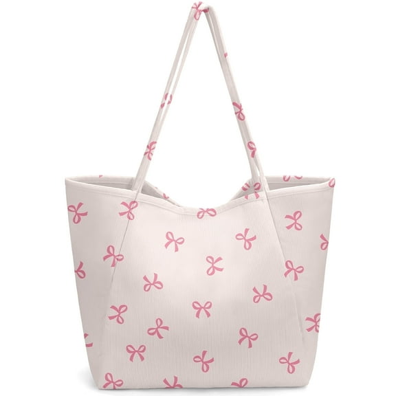 Gocvo Corduroy Tote Bag, Extra Large Tote Bag for Women, Soft and Lightweight Lady Handbags for Travel Work Everyday(Bowknot)