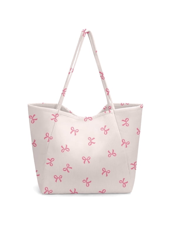 Corduroy Tote Bag, Extra Large Tote Bag for Women, Soft and Lightweight Lady Handbags for Travel Work Everyday(Bowknot)