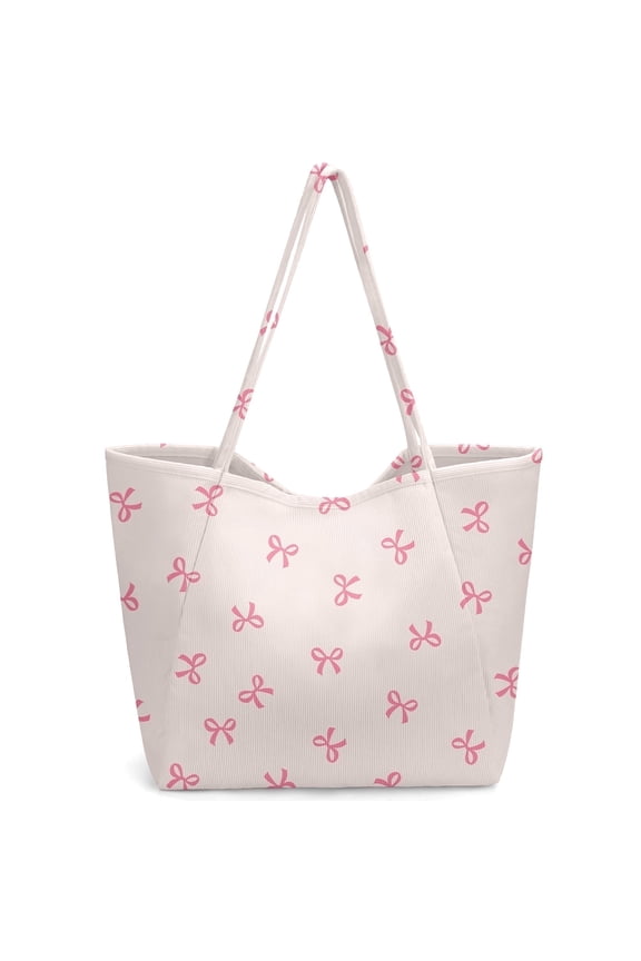 Corduroy Tote Bag, Extra Large Tote Bag for Women, Soft and Lightweight Lady Handbags for Travel Work Everyday(Bowknot)