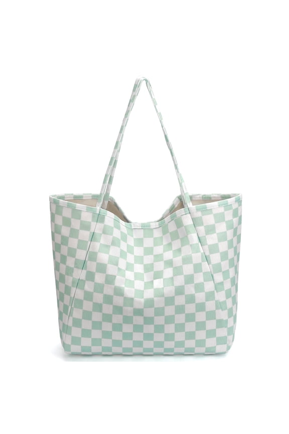 Corduroy Tote Bag, Extra Large Tote Bag for Women, Soft and Lightweight Lady Handbags for Travel Work Everyday(Green Grid)