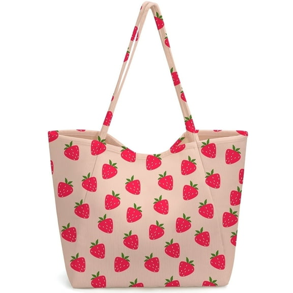 Gocvo Corduroy Tote Bag, Extra Large Tote Bag for Women, Soft and Lightweight Lady Handbags for Travel Work Everyday(Strawberry)