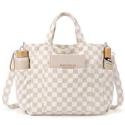 Gocvo Corduroy Tote Bag, Large Tote Bags for Women, Crossbody Shoulder Handbags for Work Travel Khaki Plaid