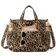 Gocvo Corduroy Tote Bag, Large Tote Bags for Women, Crossbody Shoulder Handbags for Work Travel Leopard