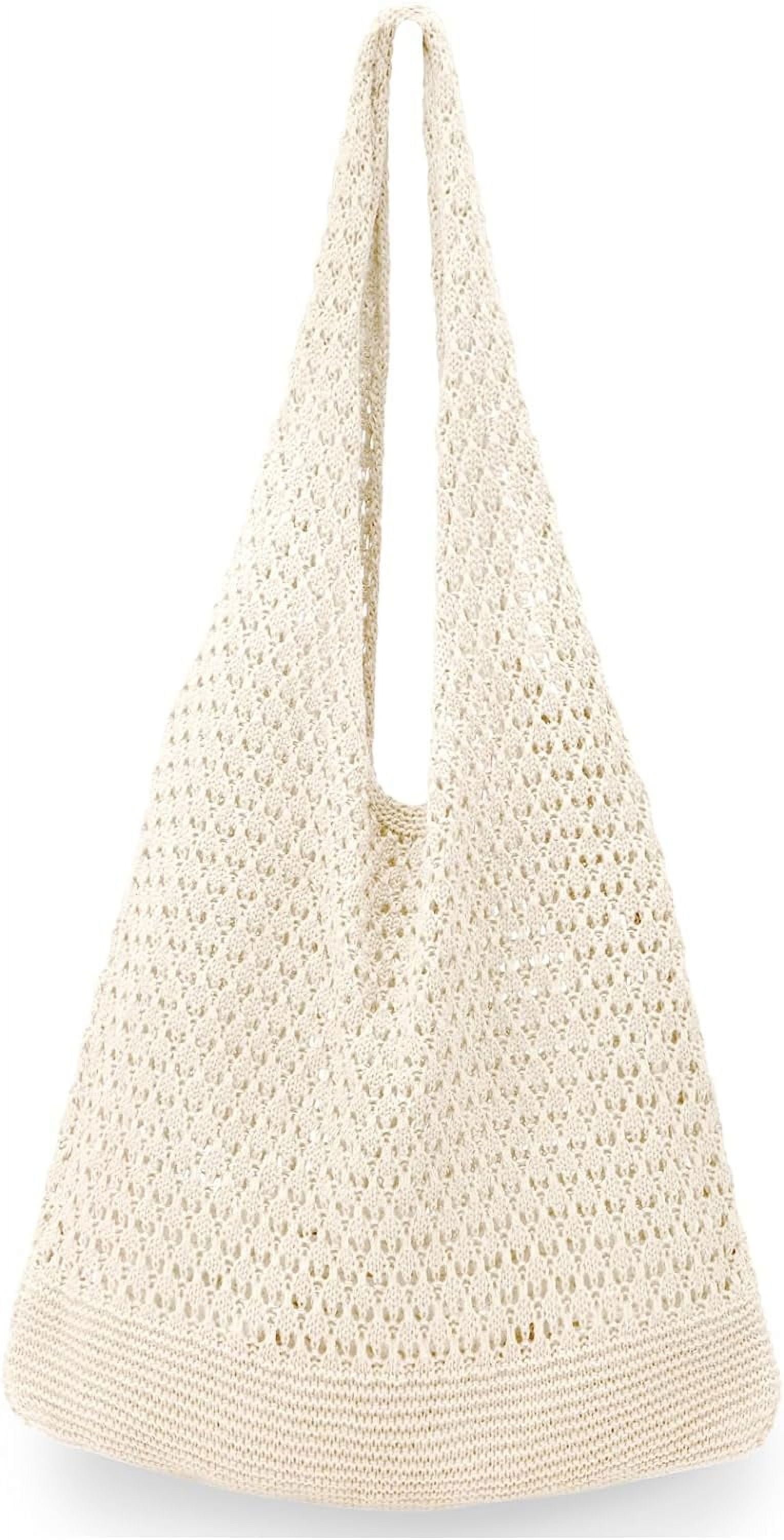 Gocvo Women's Durable Lightweight Crochet Tote Bag, Small Beach Shoulder Bag with Mesh Design (Beige, 14 x 10 x 26.5in)