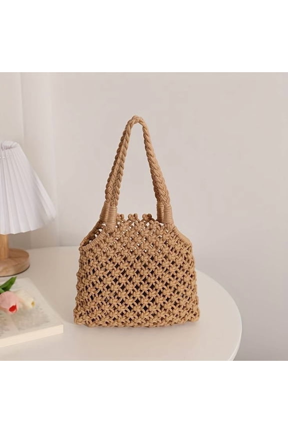 Gocvo Crochet Bag for Women, Crochet Tote Summer Bag Mesh Large Shoulder Bag (Beige 14 x 10 x 26.5in)