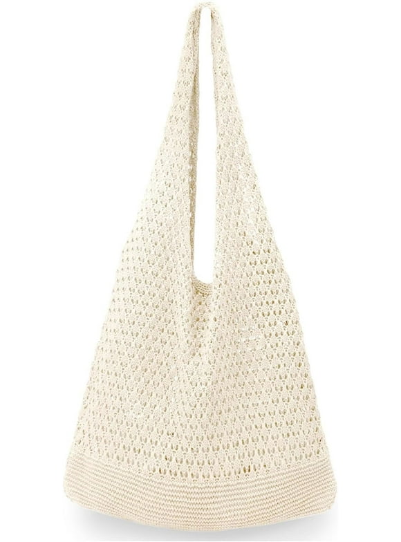Crochet Bag for Women, Crochet Tote Summer Bag Mesh Large Shoulder Bag (Beige 14 x 10 x 26.5in)