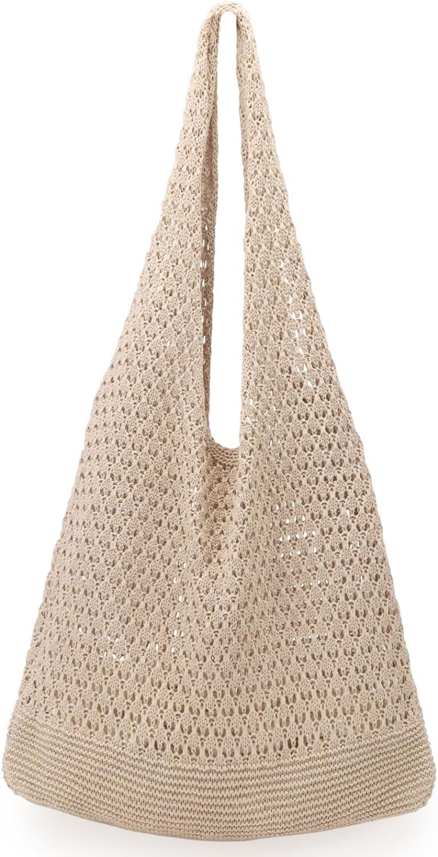 Gocvo Crochet Bag for Women, Summer Crochet Handbags Boho Bag(Khaki 14 x 10 x 26.5in )