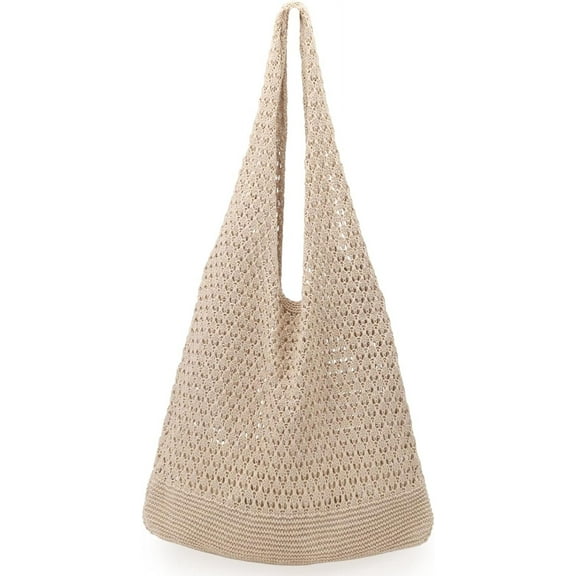 Gocvo Crochet Bag for Women, Summer Crochet Handbags Boho Bag(Khaki 14 x 10 x 26.5in )