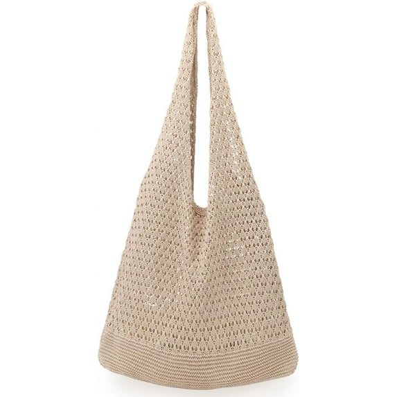 Gocvo Crochet Bag for Women, Summer Crochet Handbags Boho Bag(Khaki 14 x 10 x 26.5in )
