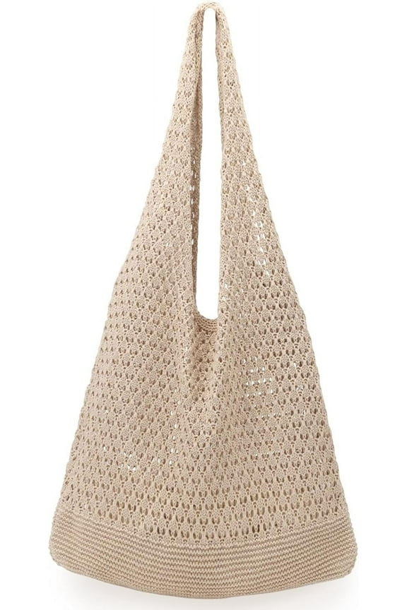 Crochet Bag for Women, Summer Crochet Handbags Boho Bag(Khaki 14 x 10 x 26.5in )