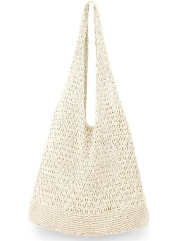Gocvo Crochet Bags for Women Summer Beach Tote Bag Cute Small Beach Bag (Beige 14 x 10 x 26.5in)
