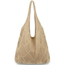 Gocvo Crochet Bags for Women Summer Beach Tote Bag Terylene Fabric Handbag (Khaki 14 x 10 x 26.5in)