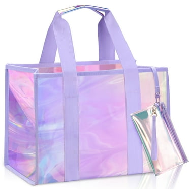 Gocvo Foldable Large Beach Bag for Women Iridescent Clear Beach Tote Bag Waterproof Beach Bag for Vacation, Travel, Beach, Swimming, Pool