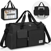 Gocvo Gym Bag with Shoes Compartment Convenient Gym Tote Bag for Women Dry Wet Separated Weekender Overnight Bags for Travel(Black)