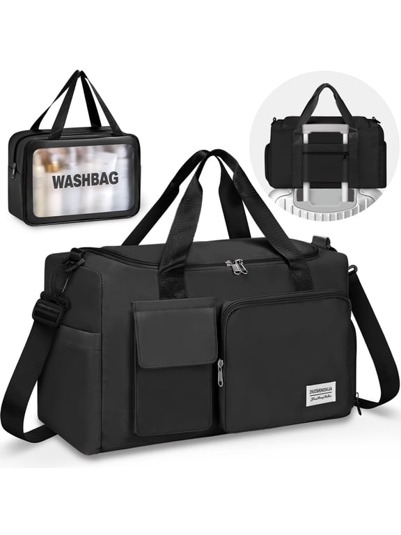 Gym Bag with Shoes Compartment Convenient Gym Tote Bag for Women Dry Wet Separated Weekender Overnight Bags for Travel(Black)