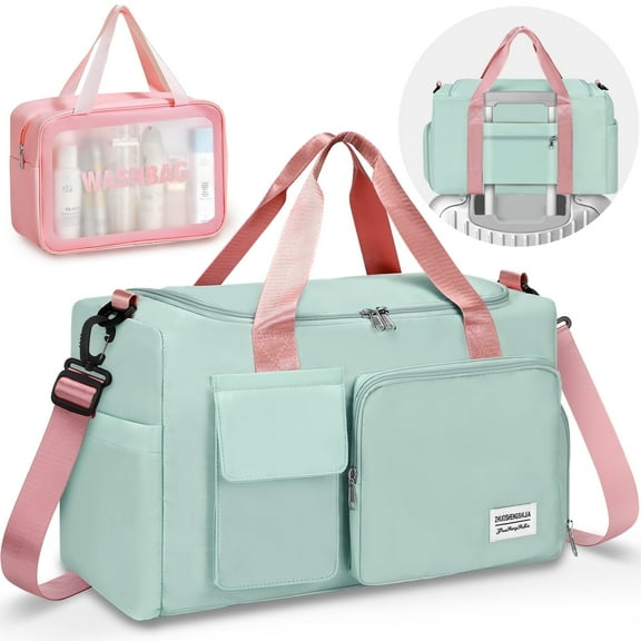 Gocvo Gym Bag with Shoes Compartment Convenient Gym Tote Bag for Women Dry Wet Separated Weekender Overnight Bags for Travel(Green)