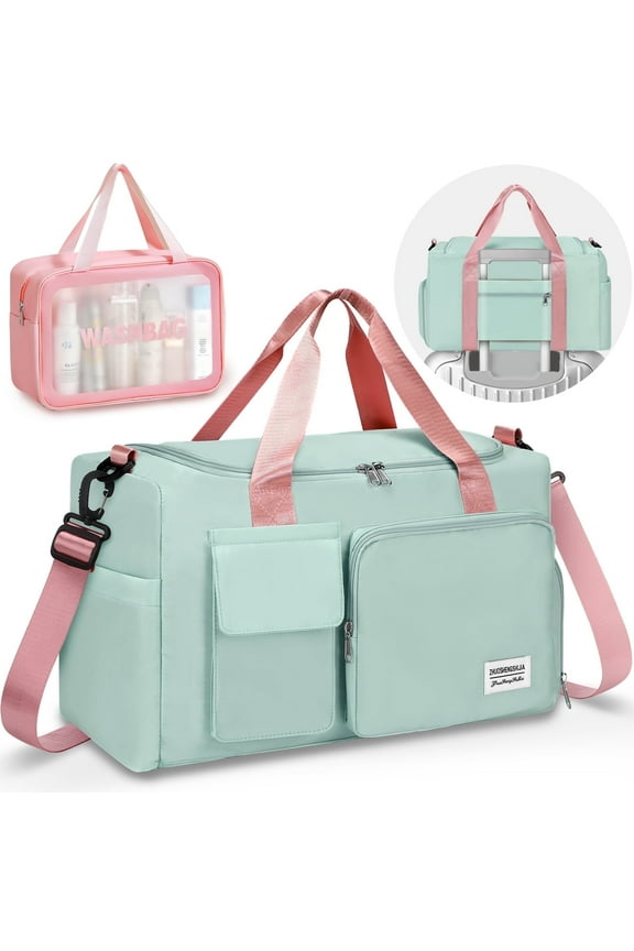 Gym Bag with Shoes Compartment Convenient Gym Tote Bag for Women Dry Wet Separated Weekender Overnight Bags for Travel(Green)