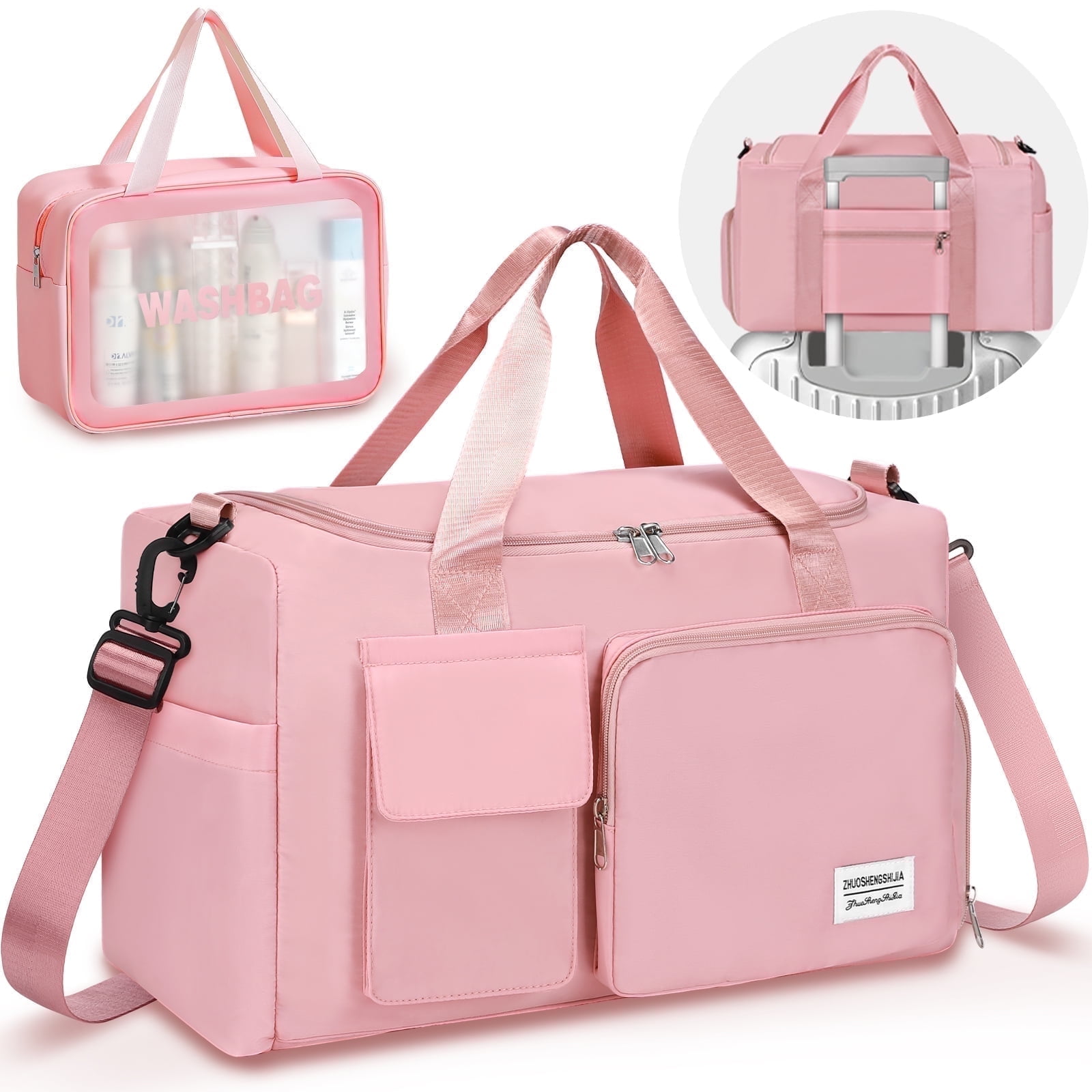 Gocvo Gym Bag with Shoes Compartment Convenient Gym Tote Bag for Women Dry  Wet Separated Weekender Overnight Bags for Travel(Pink)
