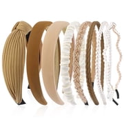 Gocvo 8Pcs Wide Headbands for Women Girls, Fashion Women Headbands in Solid, Vintage Pearl Headband Cute Hair Accessories for Gifts