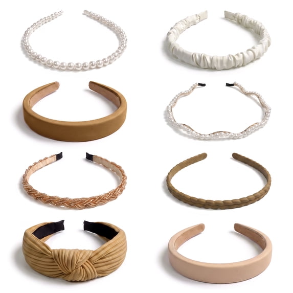 Gocvo 8Pcs Wide Headbands for Women Girls, Fashion Women Headbands in Solid, Vintage Pearl Headband Cute Hair Accessories for Gifts